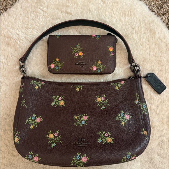 Coach Handbags - Coach Dark Brown Floral Shoulder Bag Set
